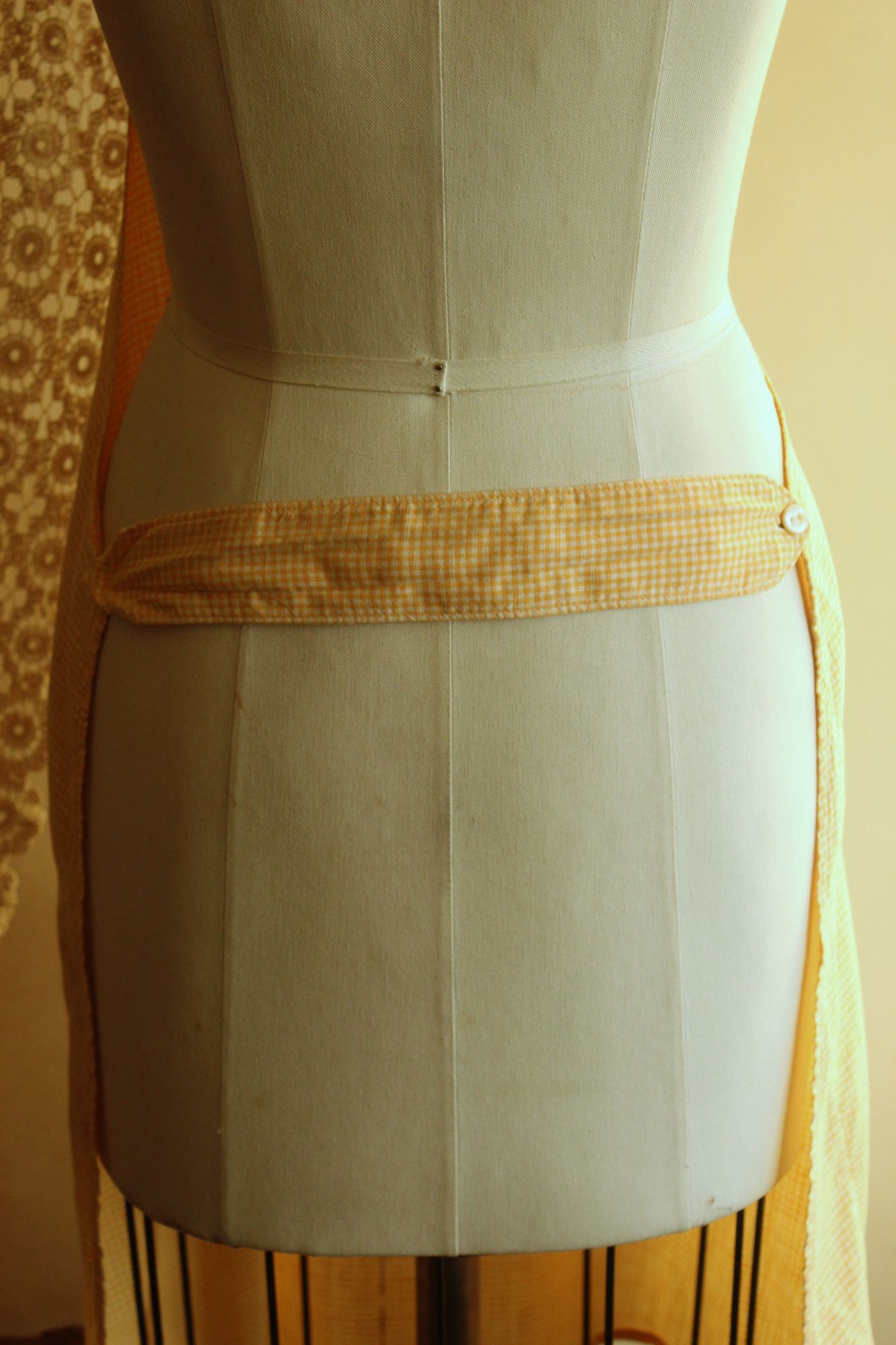 Vintage 1960s Orange Gingham Pinafore Apron With Pocket