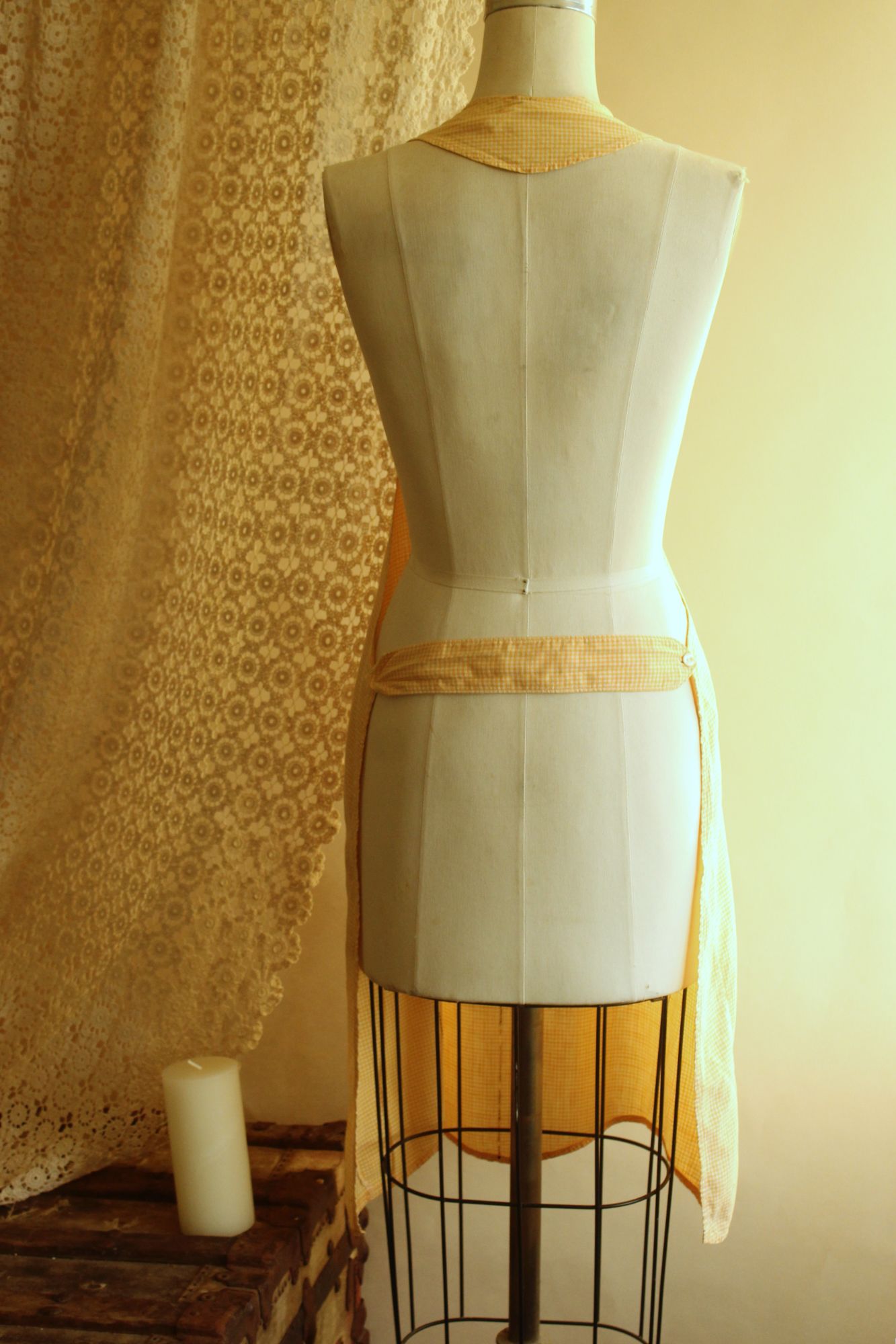 Vintage 1960s Orange Gingham Pinafore Apron With Pocket