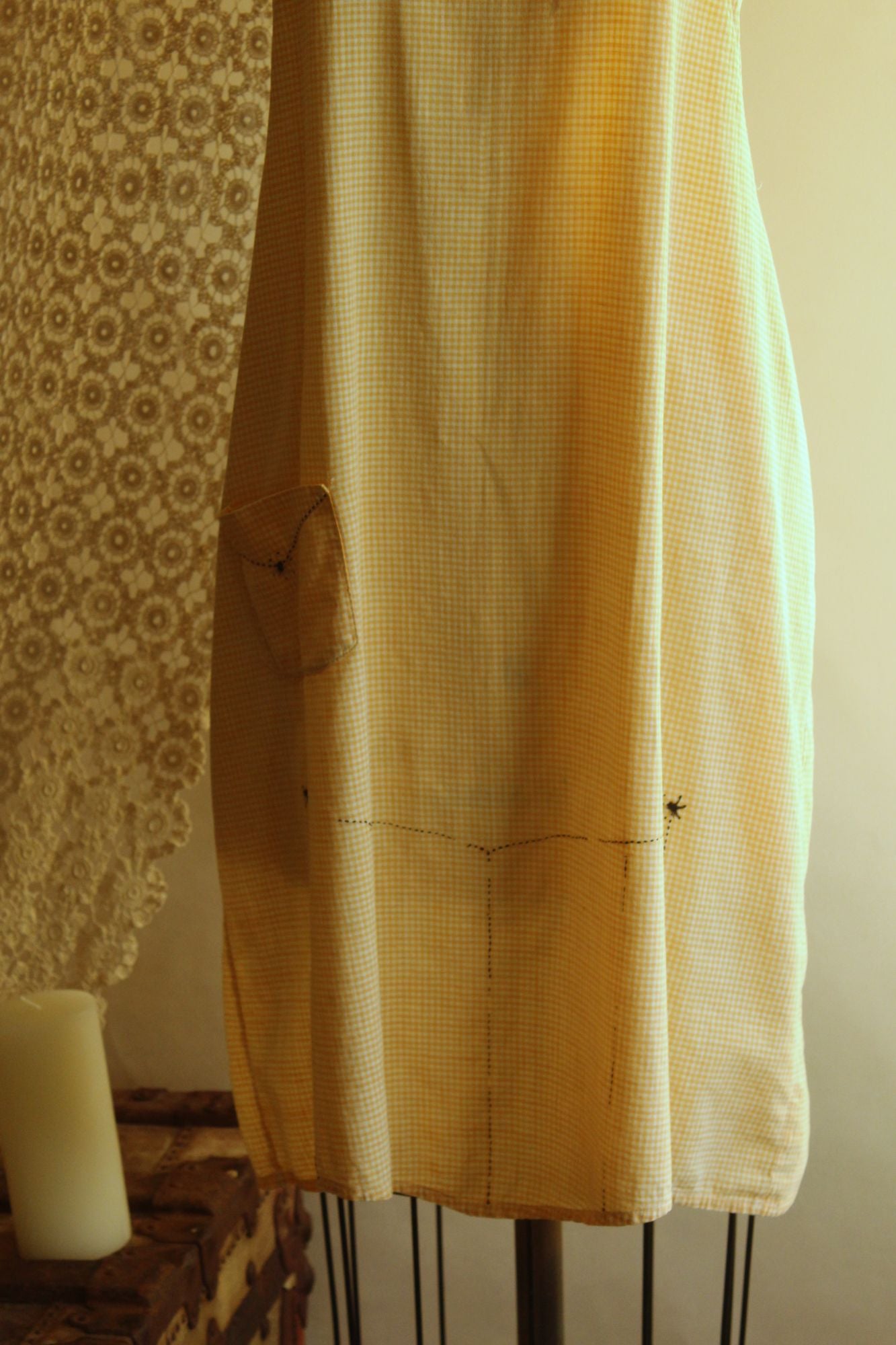 Vintage 1960s Orange Gingham Pinafore Apron With Pocket