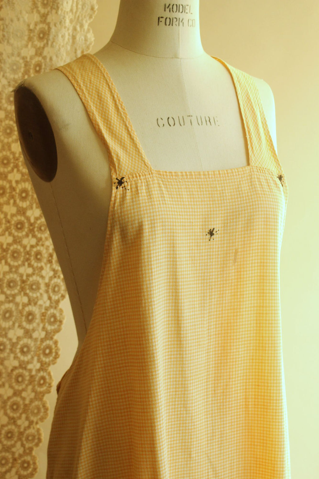 Vintage 1960s Orange Gingham Pinafore Apron With Pocket
