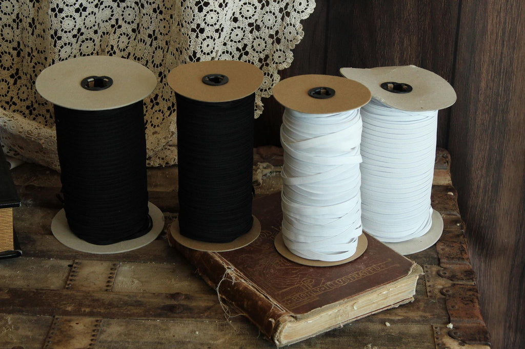 USA Made Elastic: White or Black, 1/4" or 3/8", 5 Yards