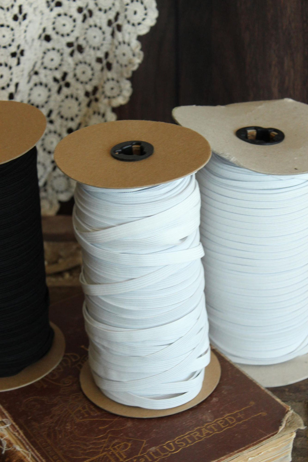 USA Made Elastic: White or Black, 1/4" or 3/8", 5 Yards