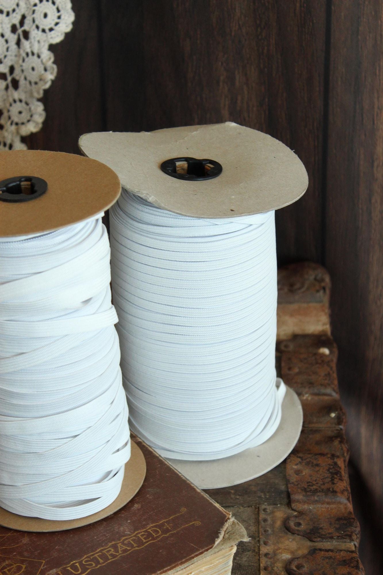 USA Made Elastic: White or Black, 1/4" or 3/8", 5 Yards