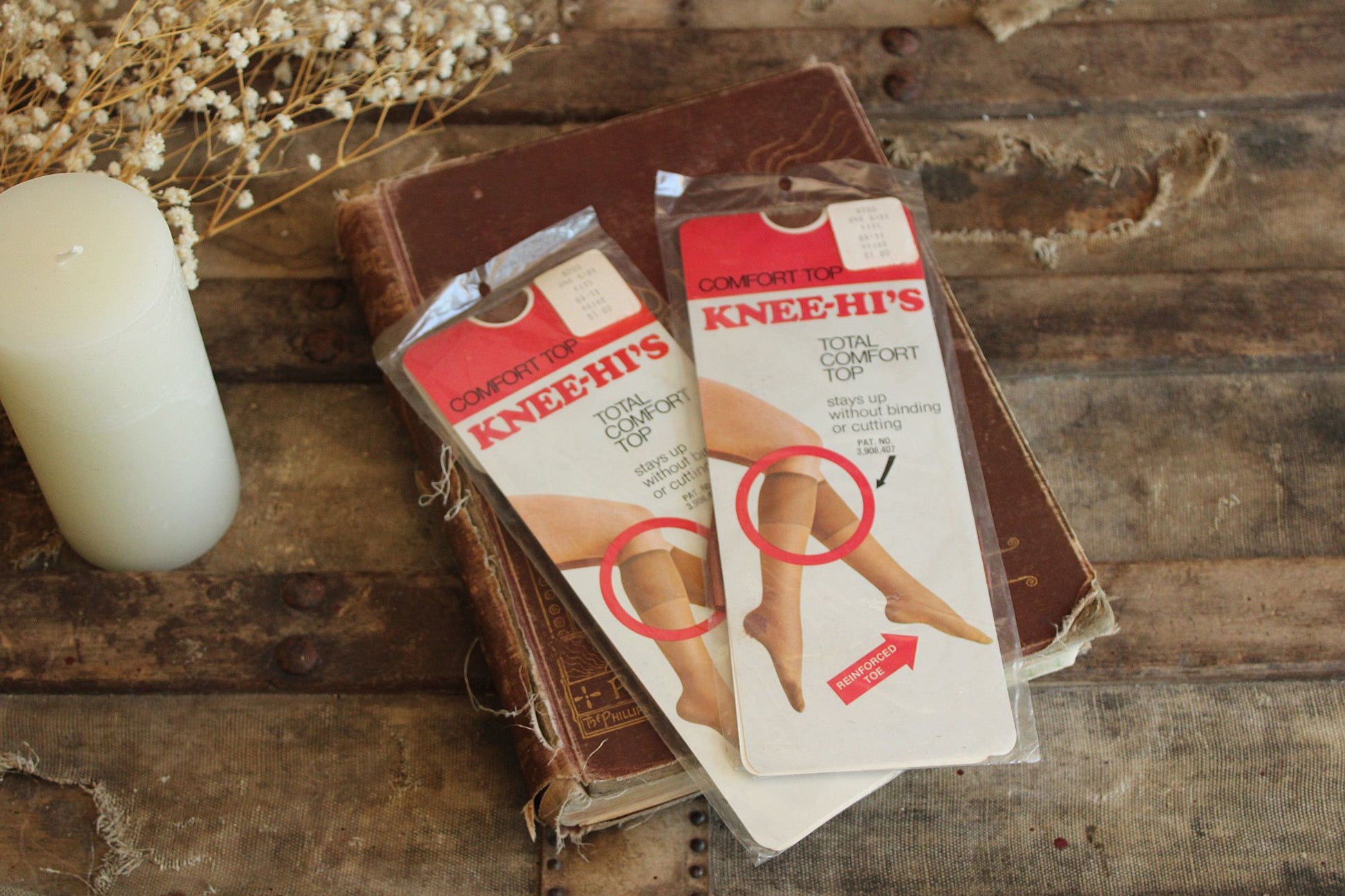 Vintage 1980s 1990s Knee High Stockings, New, Beige