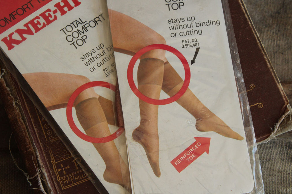 Vintage 1980s 1990s Knee High Stockings, New, Beige