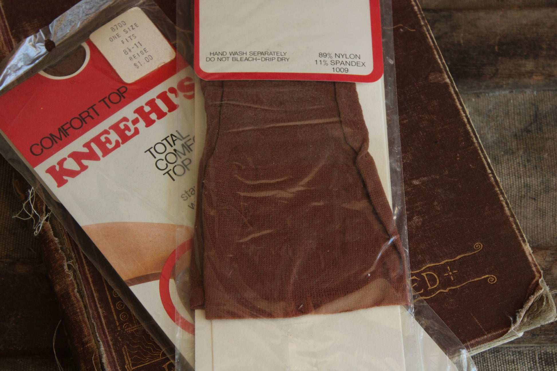 Vintage 1980s 1990s Knee High Stockings, New, Beige