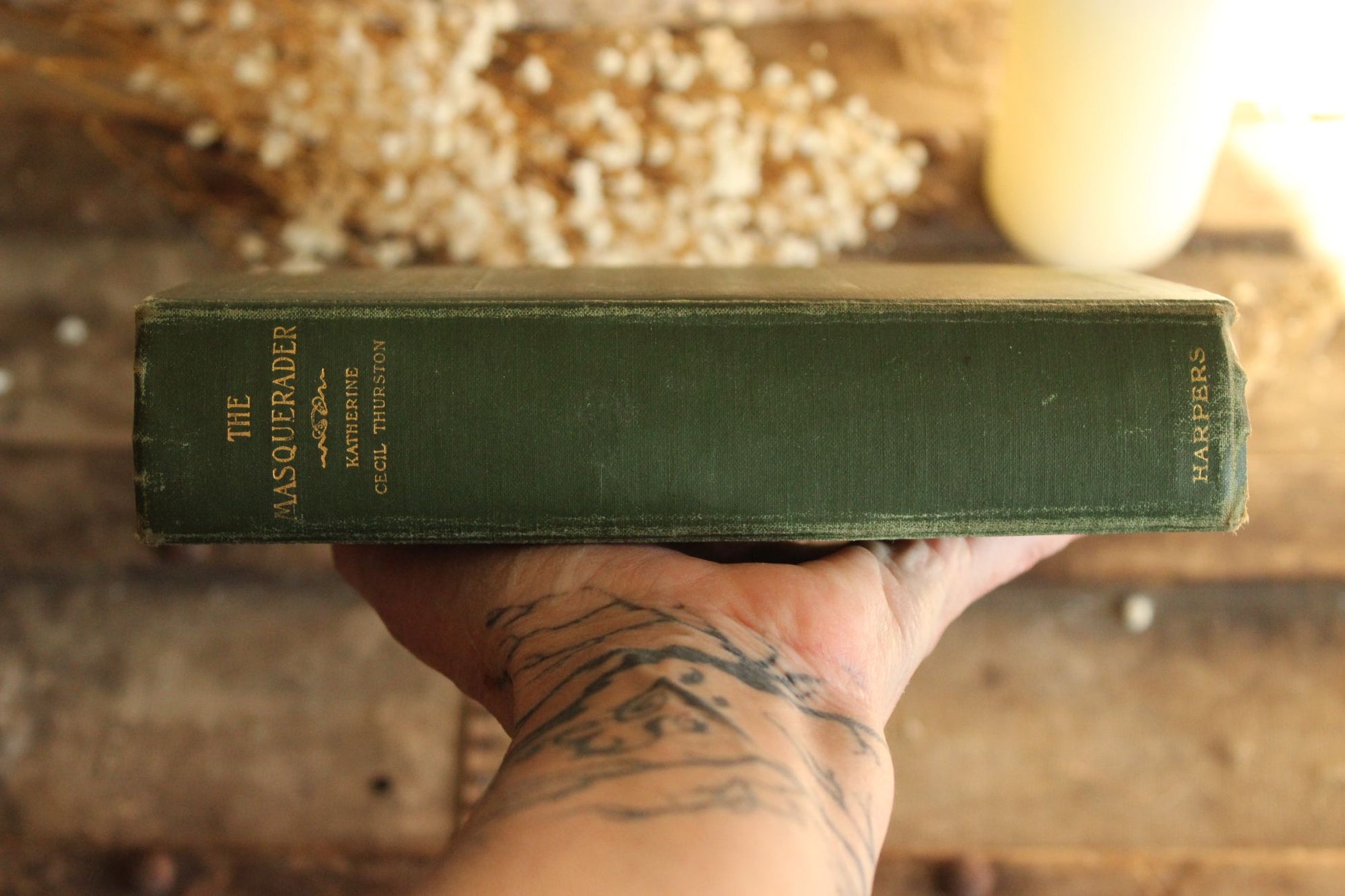 Vintage 1900s Book, "The Masquerader" by Katherine Cecil Thurston, Published by Harper & Bros., Green and Gold
