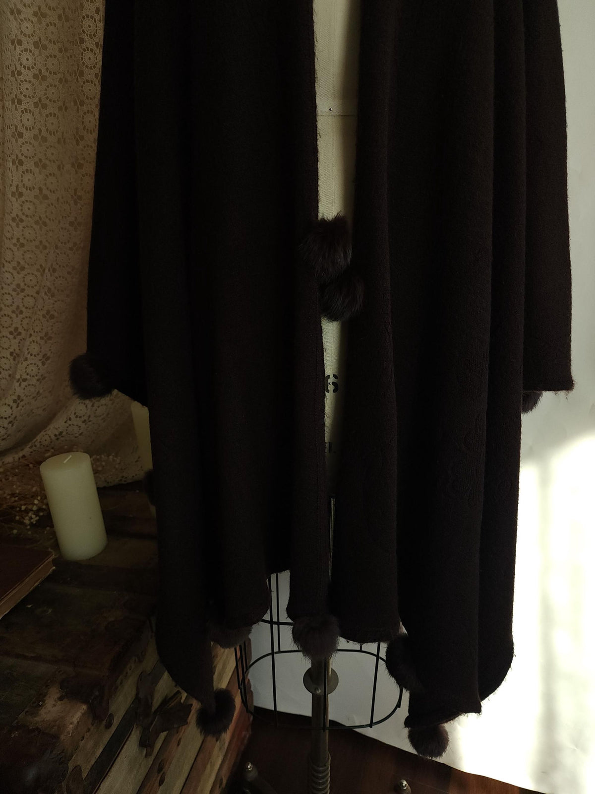 Vintage 1980s Dark Brown Wool Blend Cape or Ruana Wrap