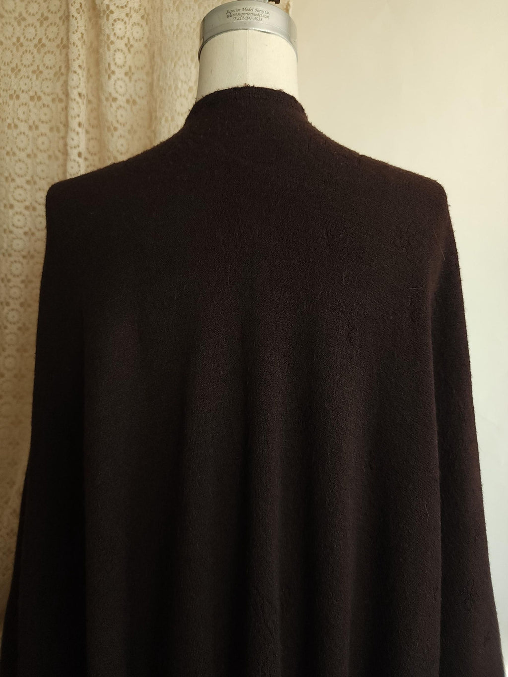 Vintage 1980s Dark Brown Wool Blend Cape or Ruana Wrap