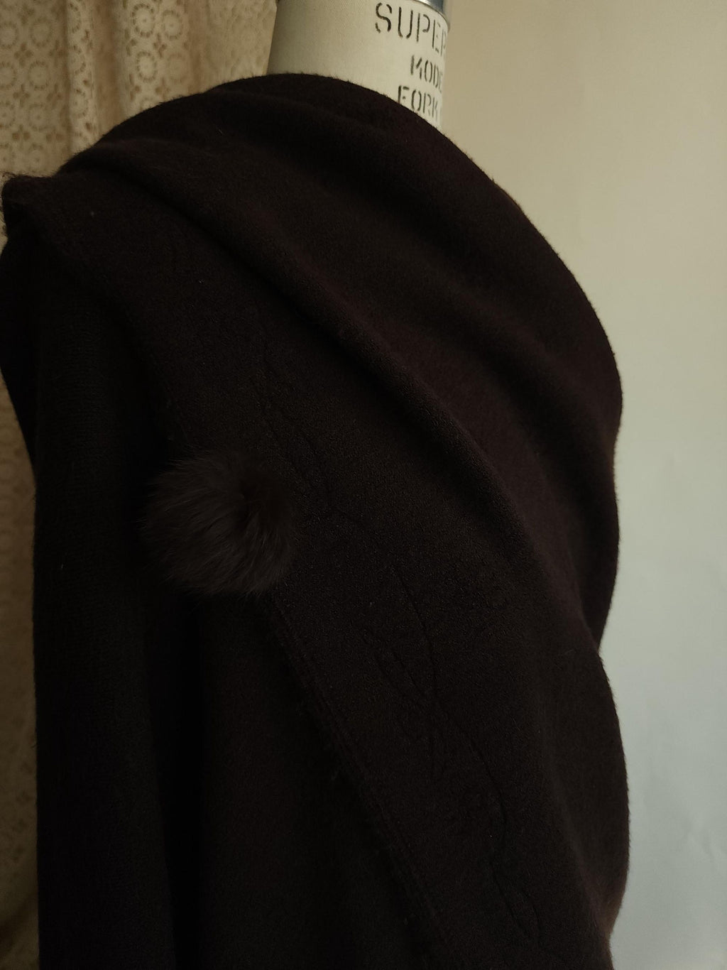 Vintage 1980s Dark Brown Wool Blend Cape or Ruana Wrap
