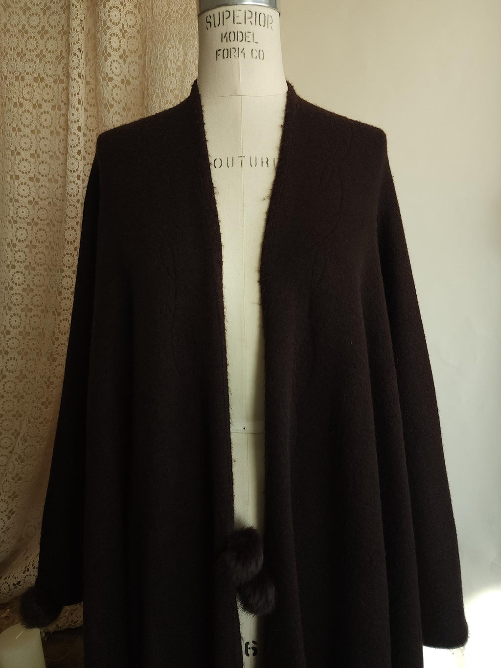Vintage 1980s Dark Brown Wool Blend Cape or Ruana Wrap