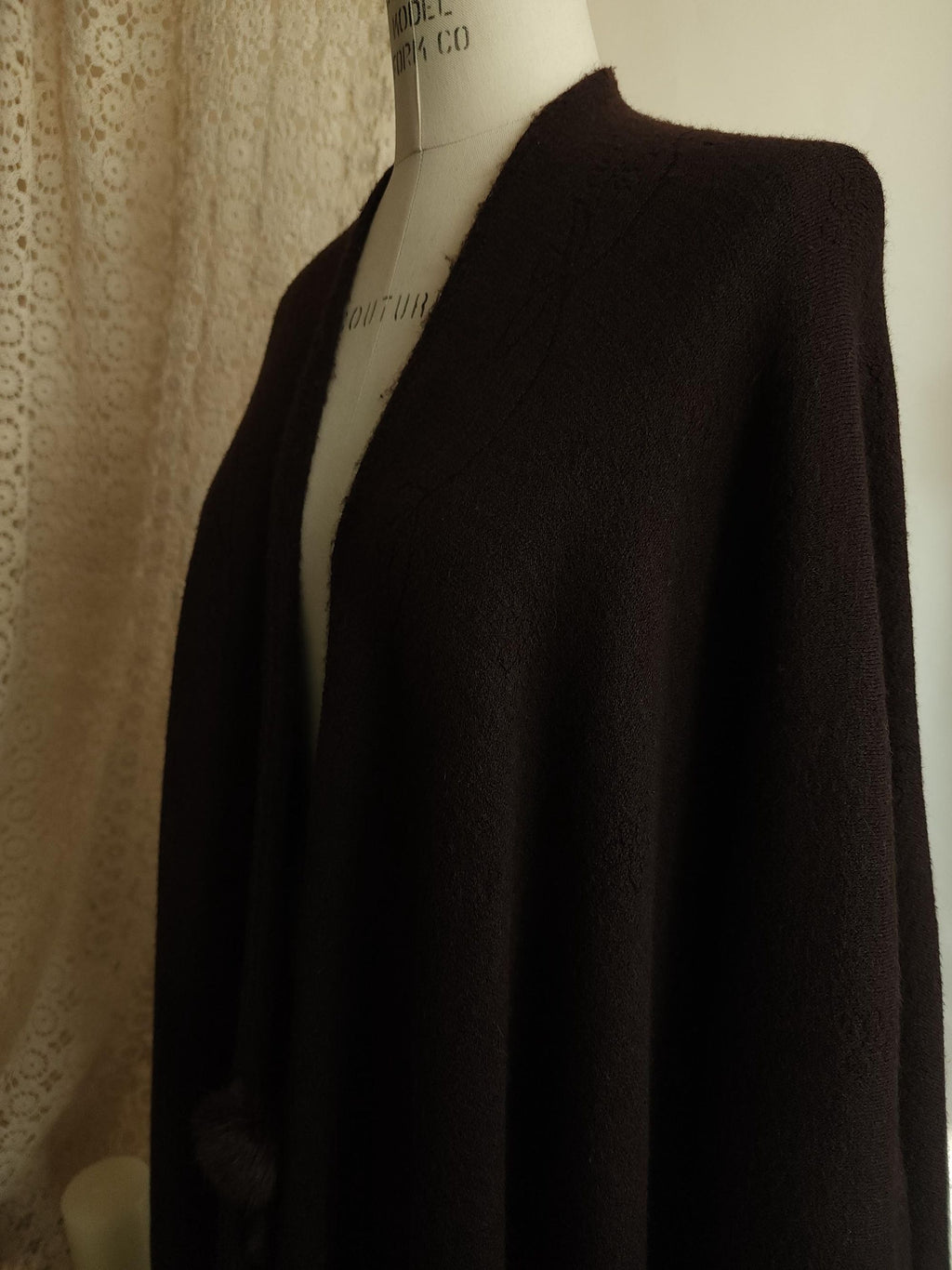 Vintage 1980s Dark Brown Wool Blend Cape or Ruana Wrap