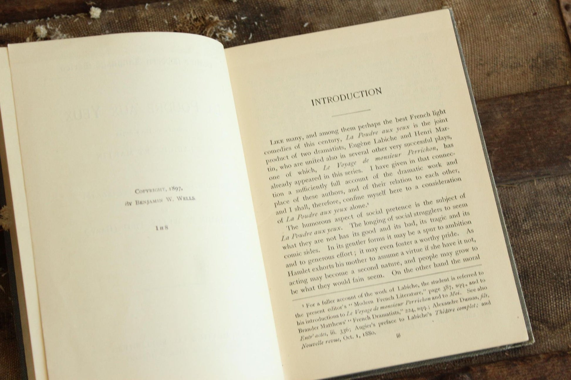 Vintage Antique 1890s Book, "La Poudre aux Yeux", Labiche Martin, Edited by Benjamin Wells
