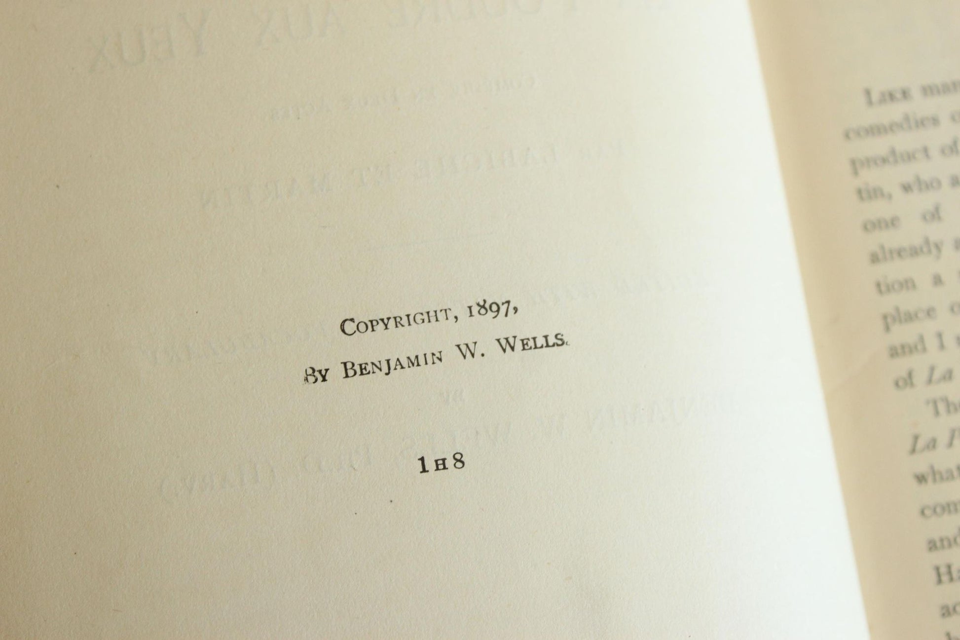 Vintage Antique 1890s Book, "La Poudre aux Yeux", Labiche Martin, Edited by Benjamin Wells