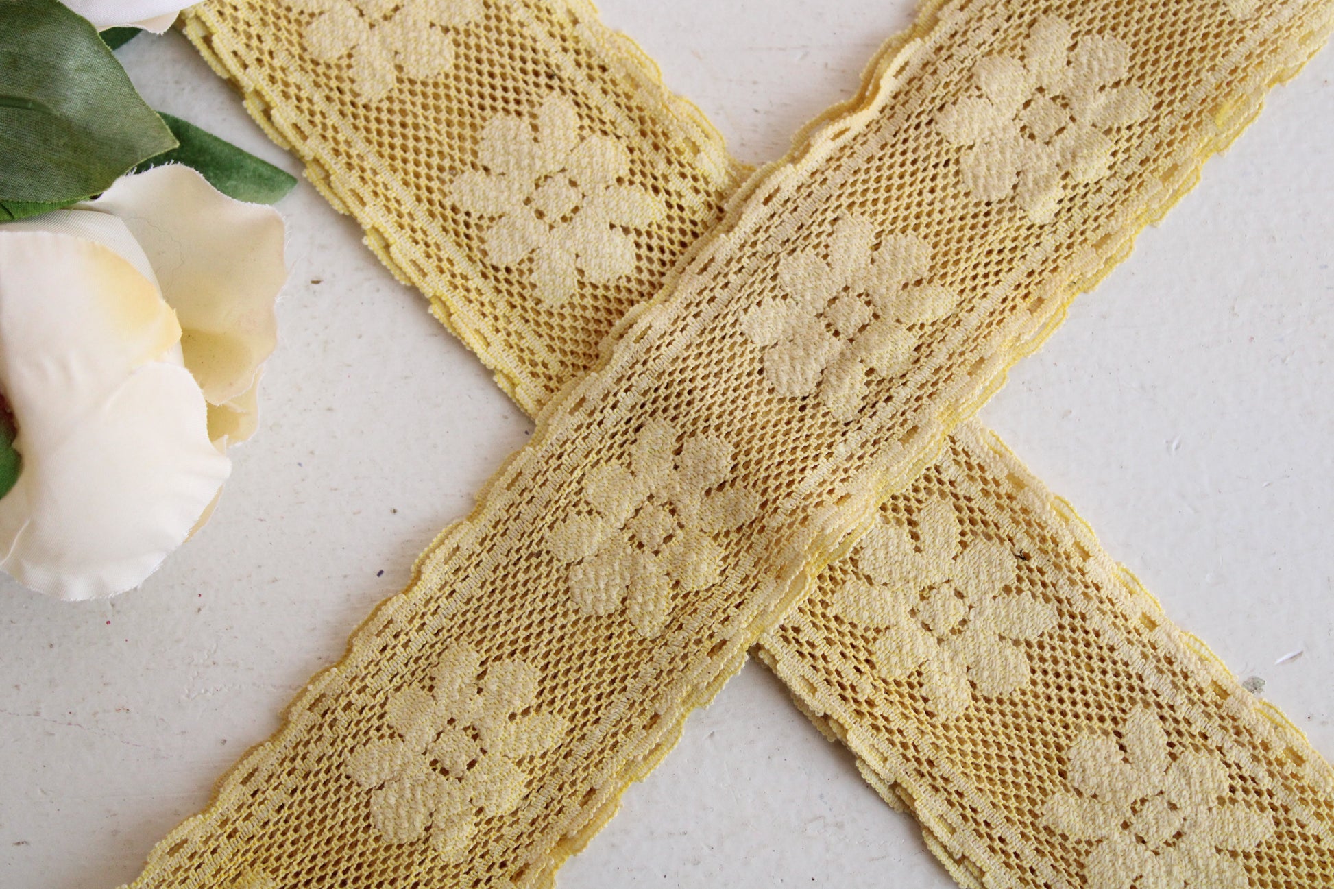 Naturally Plant Dyed Yellow Vintage Lace