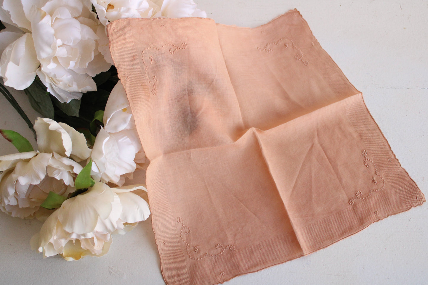 Hand Plant Dyed Vintage Handkerchief in Salmon Pink