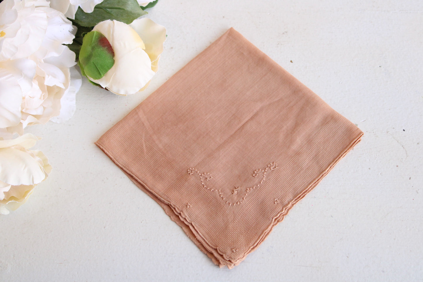 Hand Plant Dyed Vintage Handkerchief in Salmon Pink