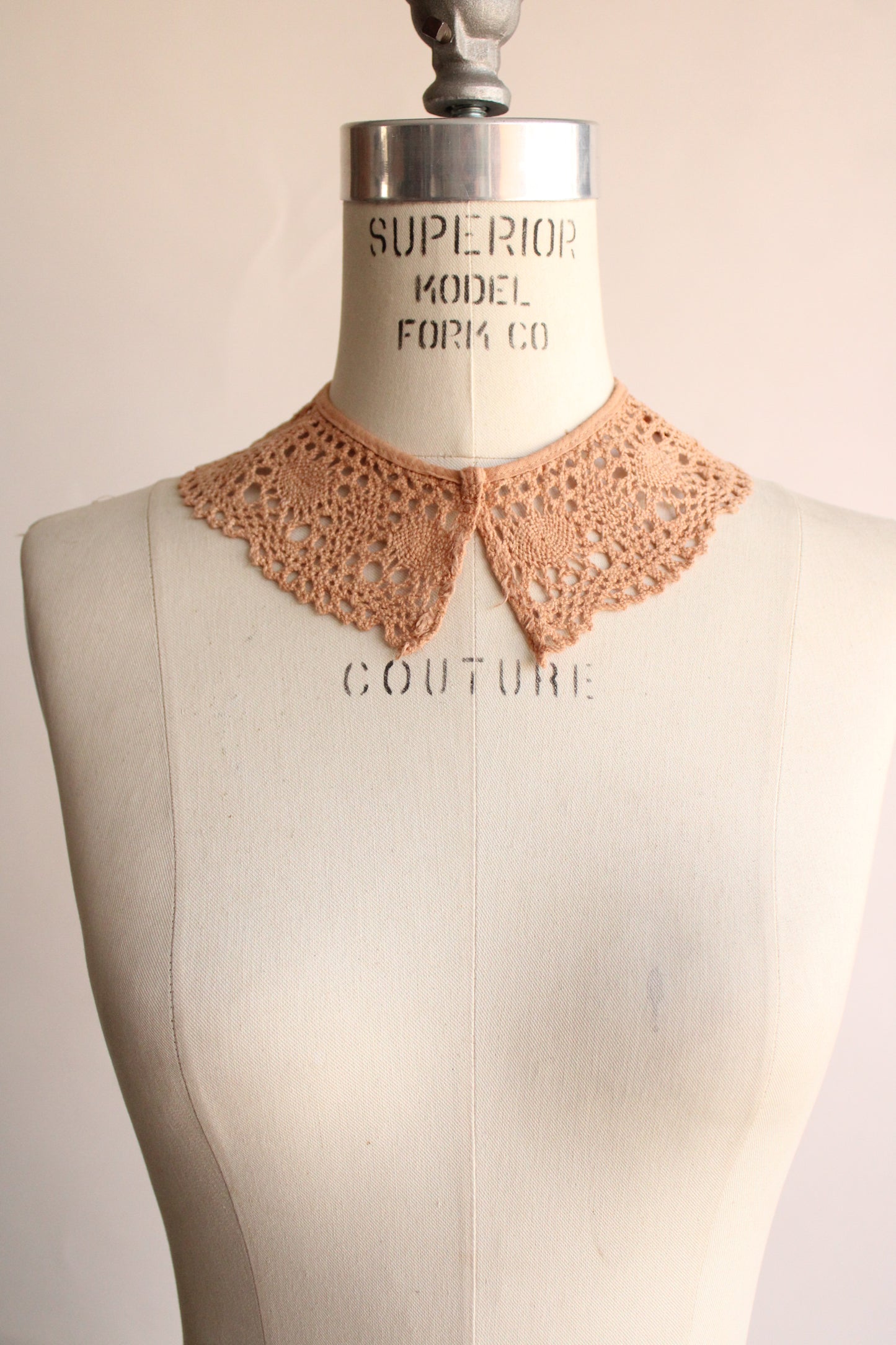 Vintage Crochet Lace Collar Naturally Plant Dyed Dusty Rose Pink