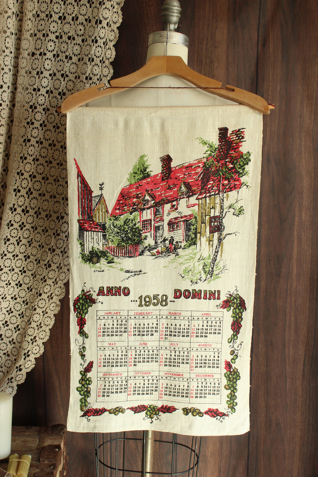 Vintage 1958 Stevens Linen Calendar Towel