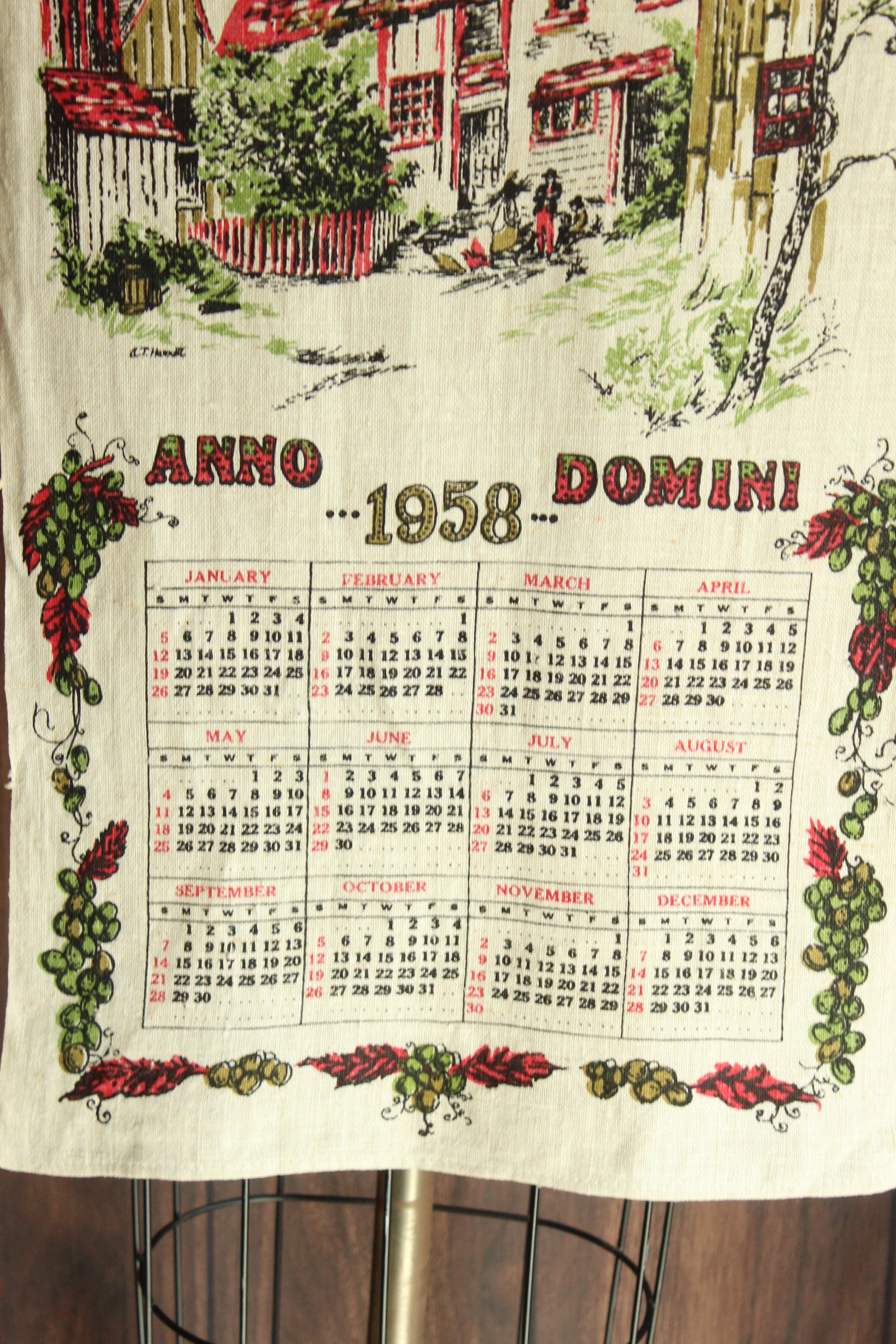 Vintage 1958 Stevens Linen Calendar Towel