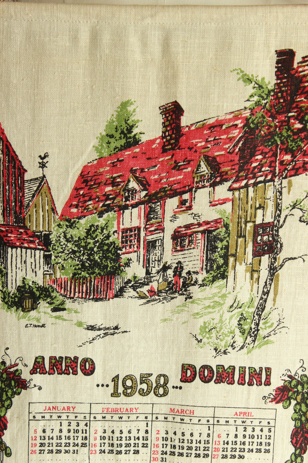 Vintage 1958 Stevens Linen Calendar Towel
