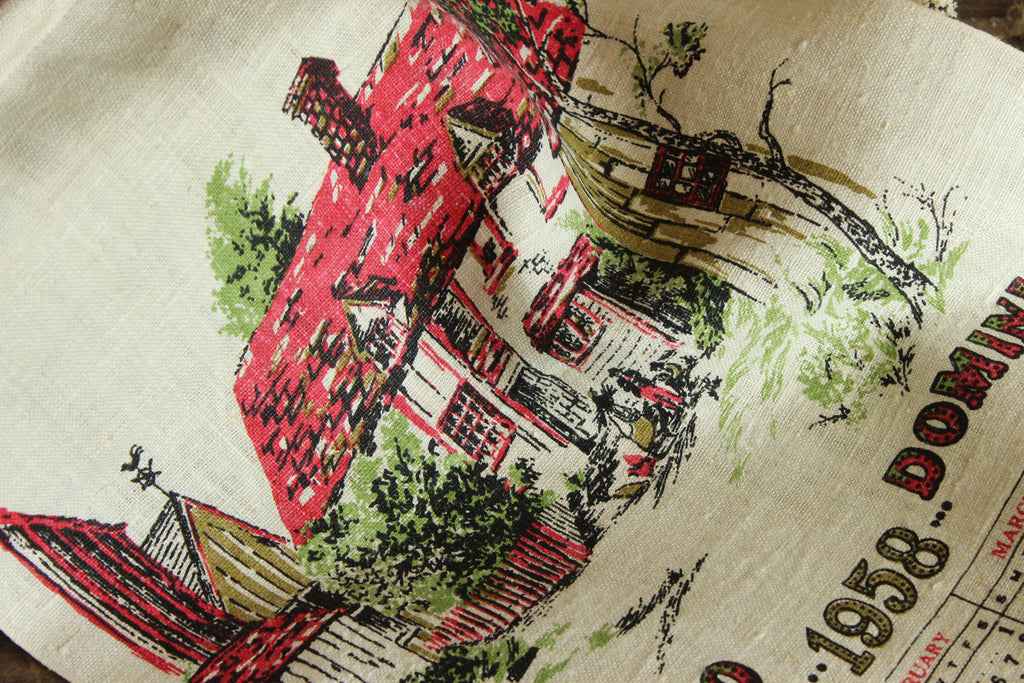 Vintage 1958 Stevens Linen Calendar Towel