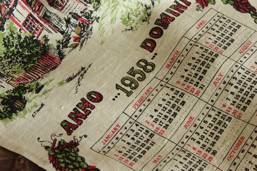 Vintage 1958 Stevens Linen Calendar Towel