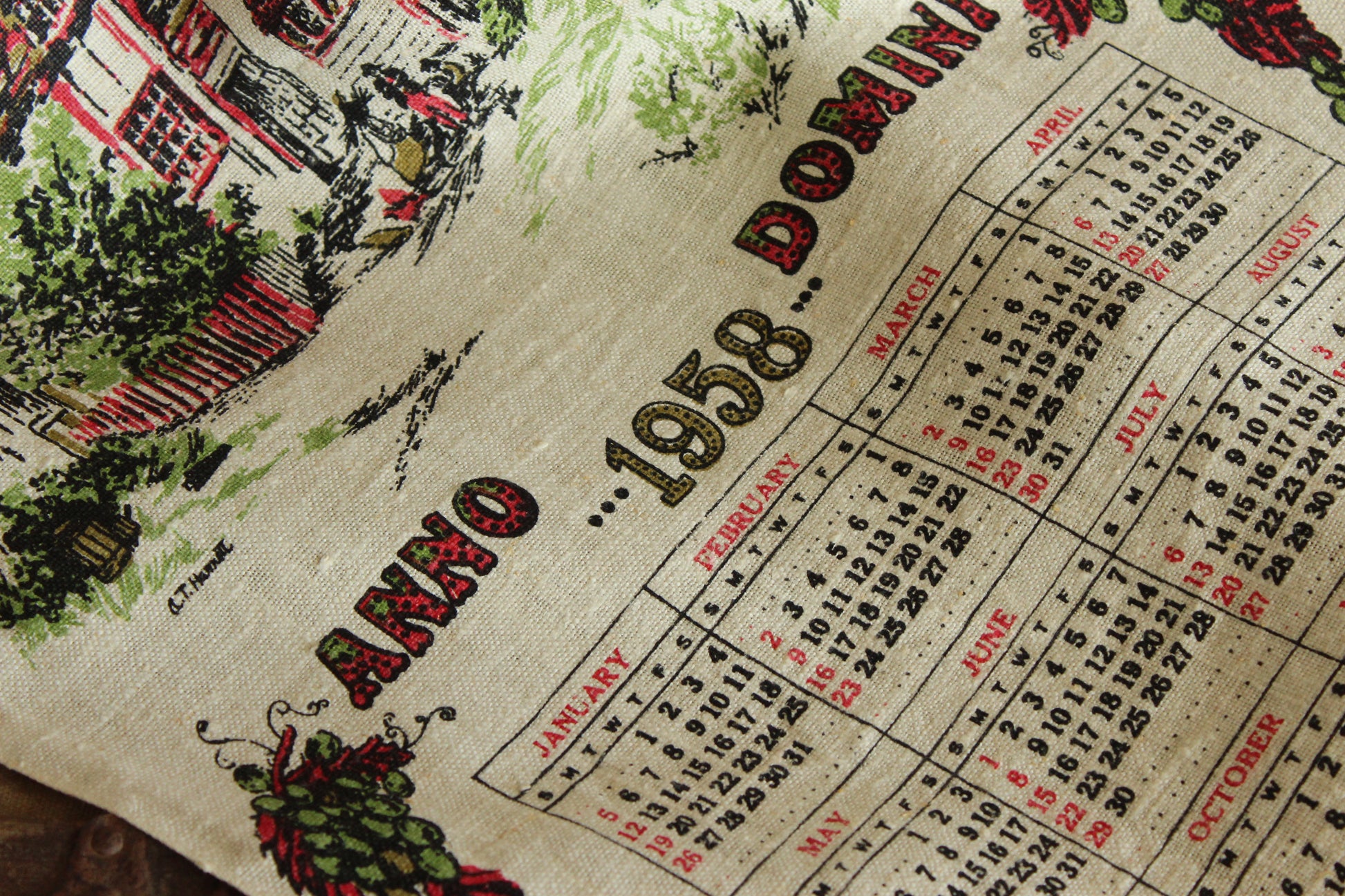 Vintage 1958 Stevens Linen Calendar Towel