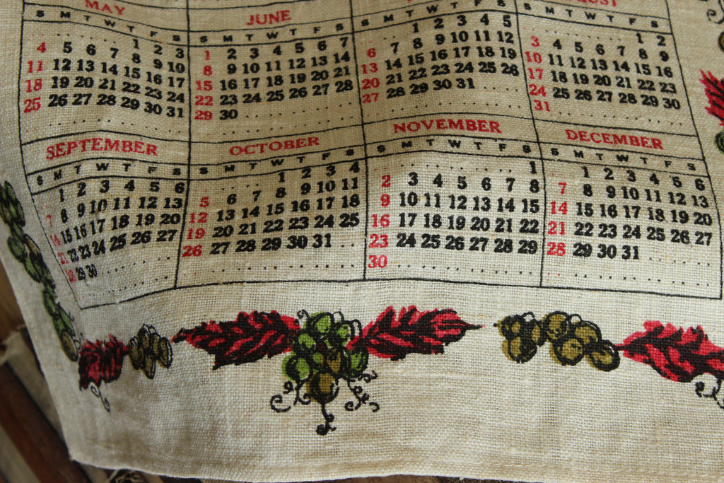 Vintage 1958 Stevens Linen Calendar Towel