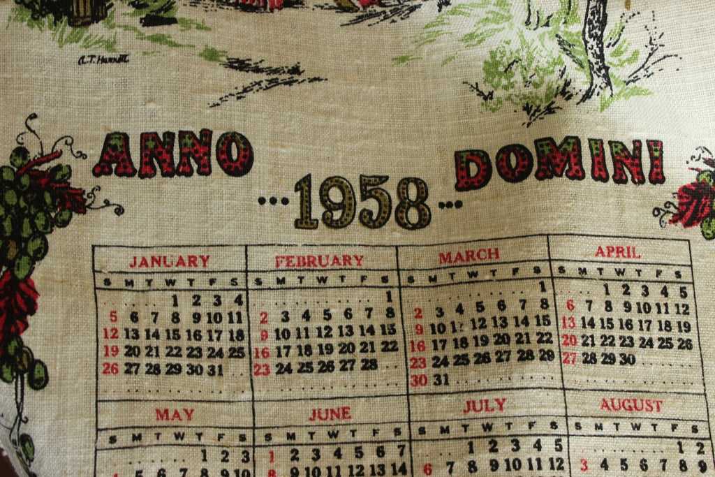 Vintage 1958 Stevens Linen Calendar Towel