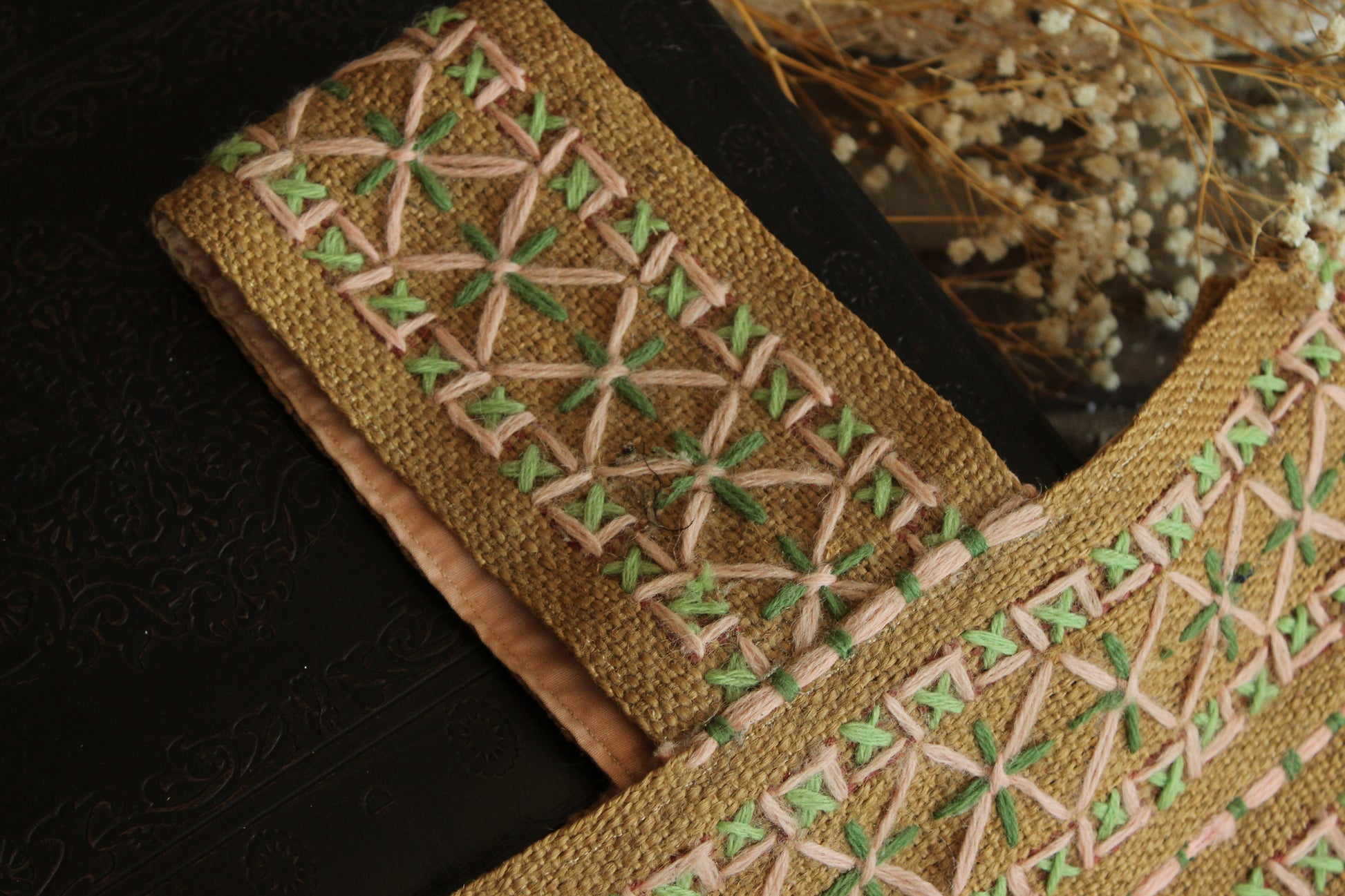 Vintage 1960s 1970s Embroidered Burlap Bag