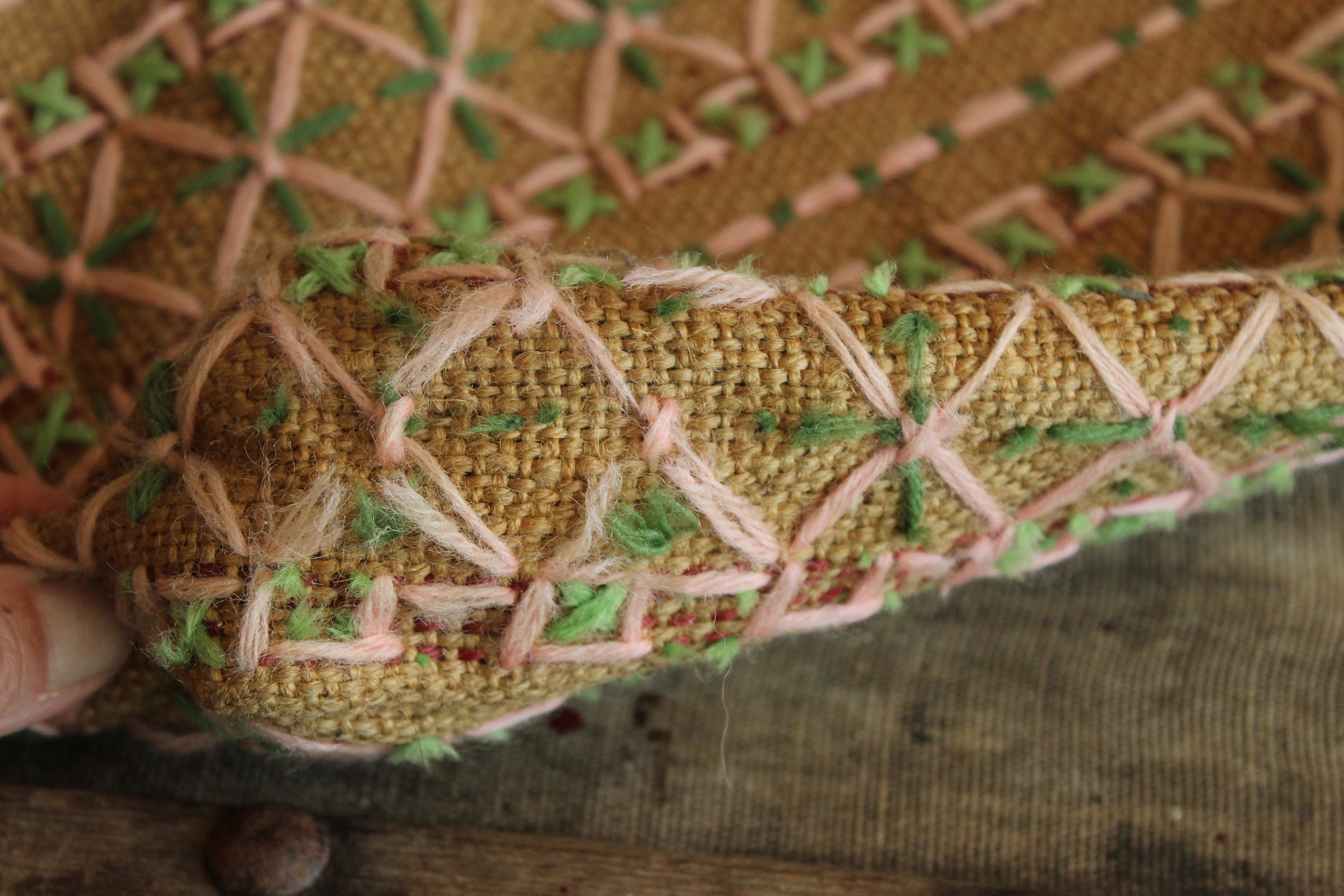 Vintage 1960s 1970s Embroidered Burlap Bag