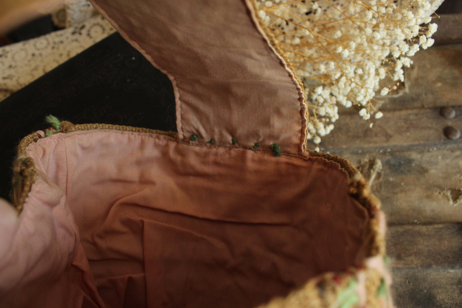 Vintage 1960s 1970s Embroidered Burlap Bag