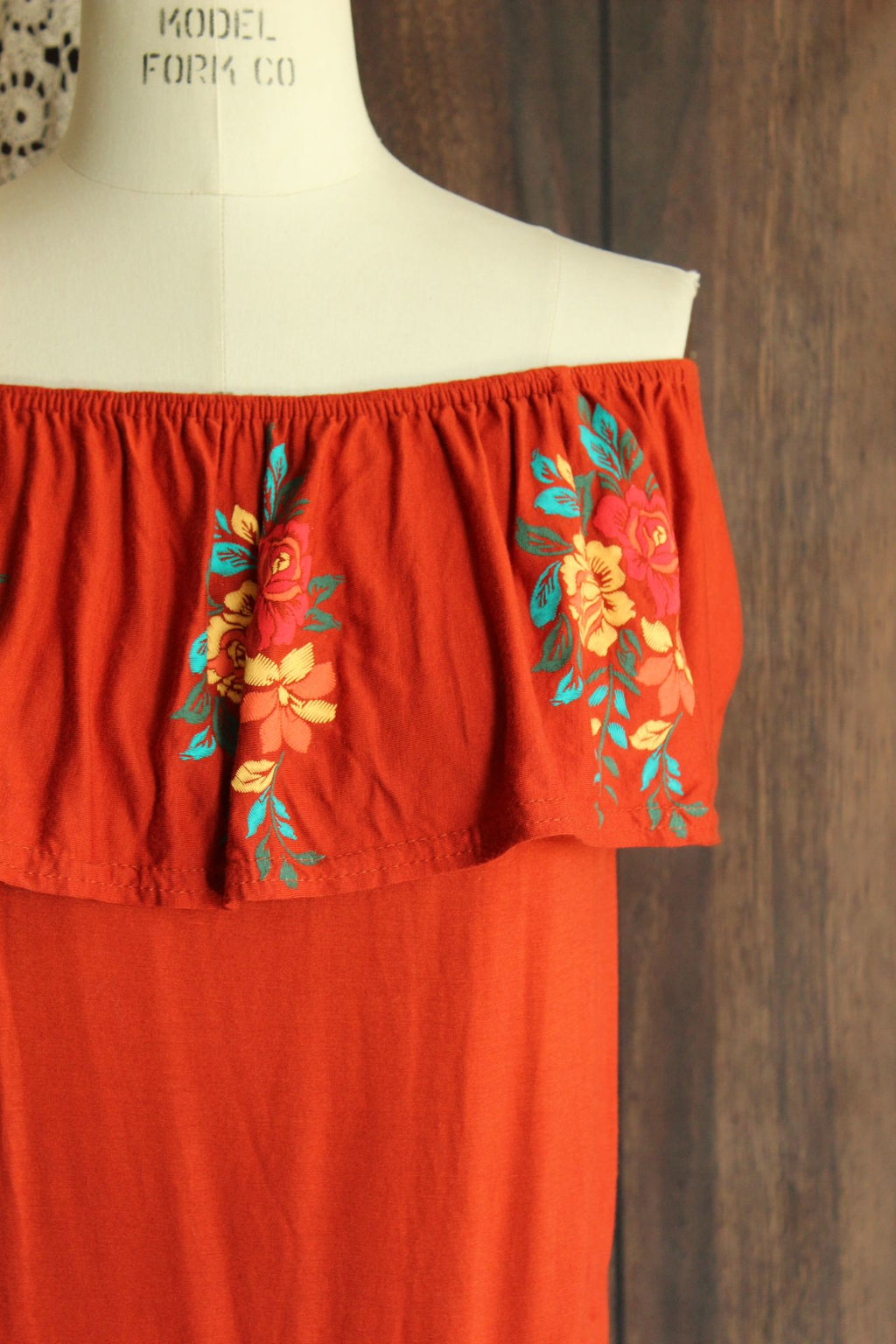 Atmosphere Womens Top, Size 4, Dark Orange Embroidered Mexican Peasant Style