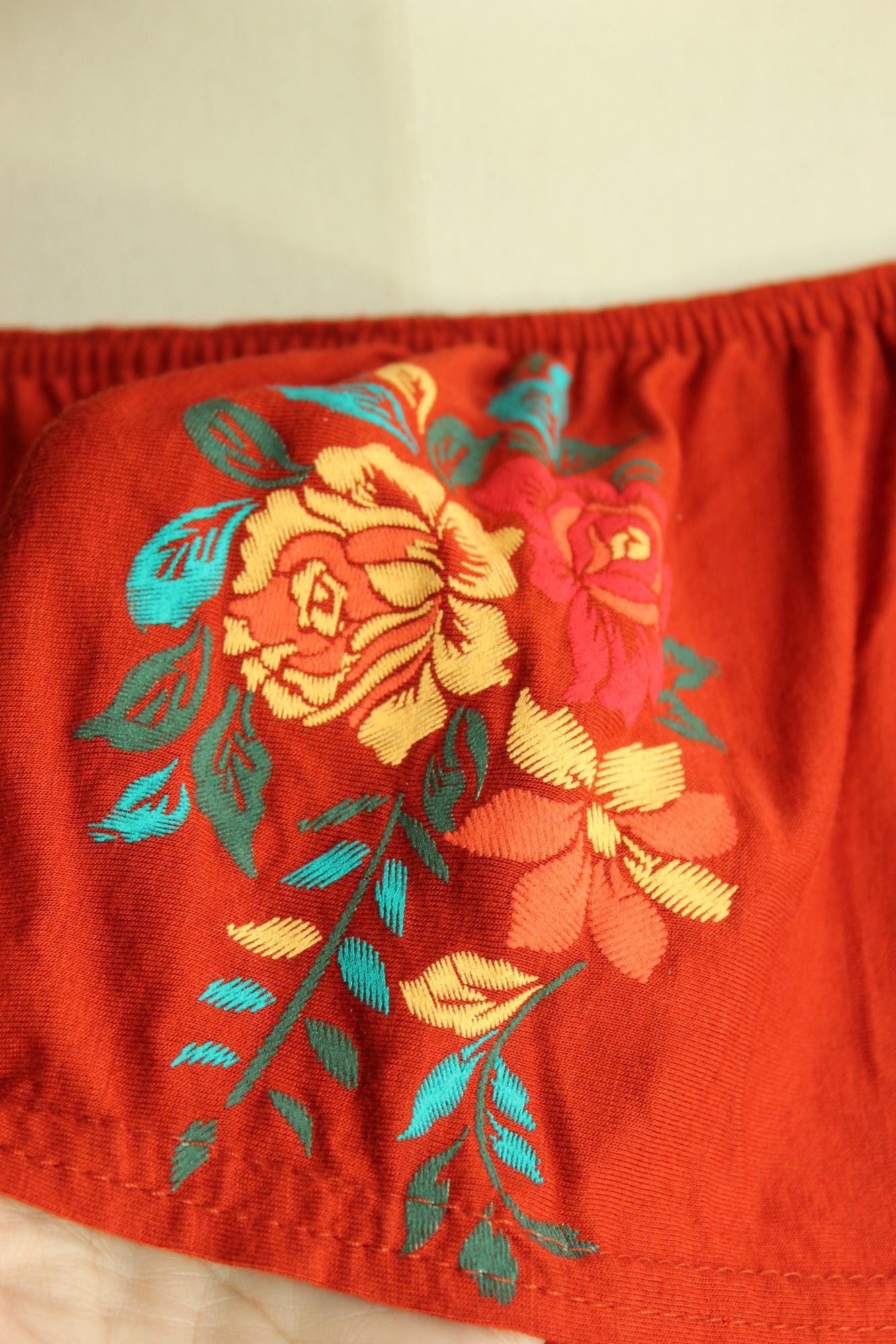 Atmosphere Womens Top, Size 4, Dark Orange Embroidered Mexican Peasant Style