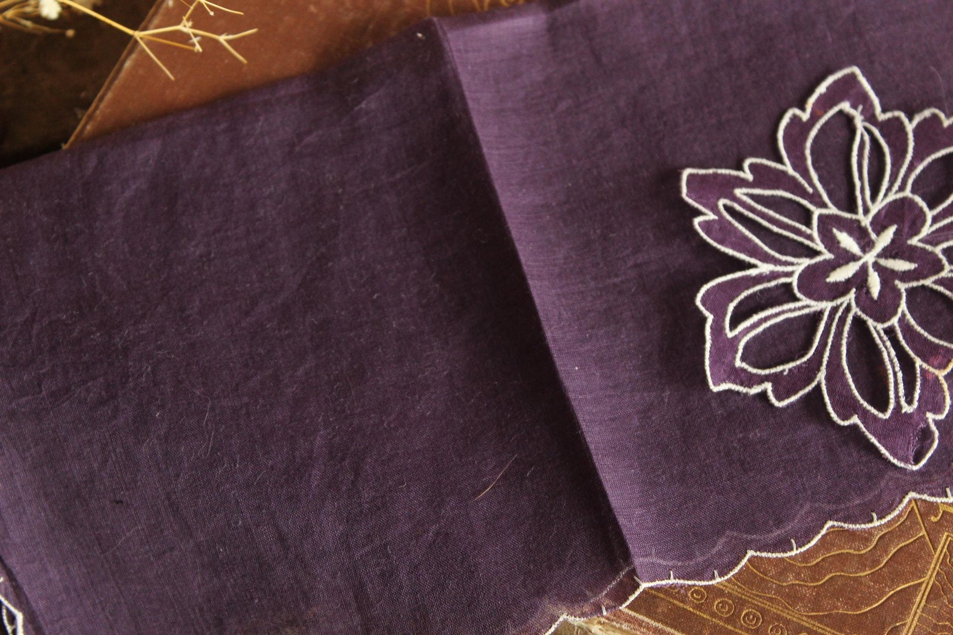 Vintage Purple Handkerchief with Floral Applique