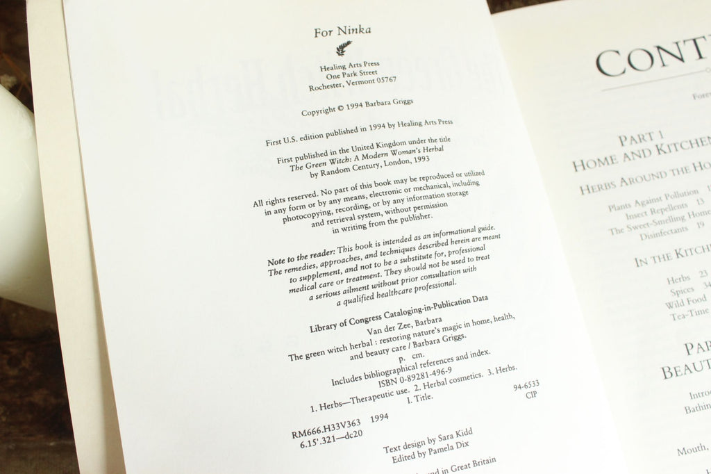 Vintage 1990s Book, "The Green Witch Herbal" by Barbara Griggs, 1994