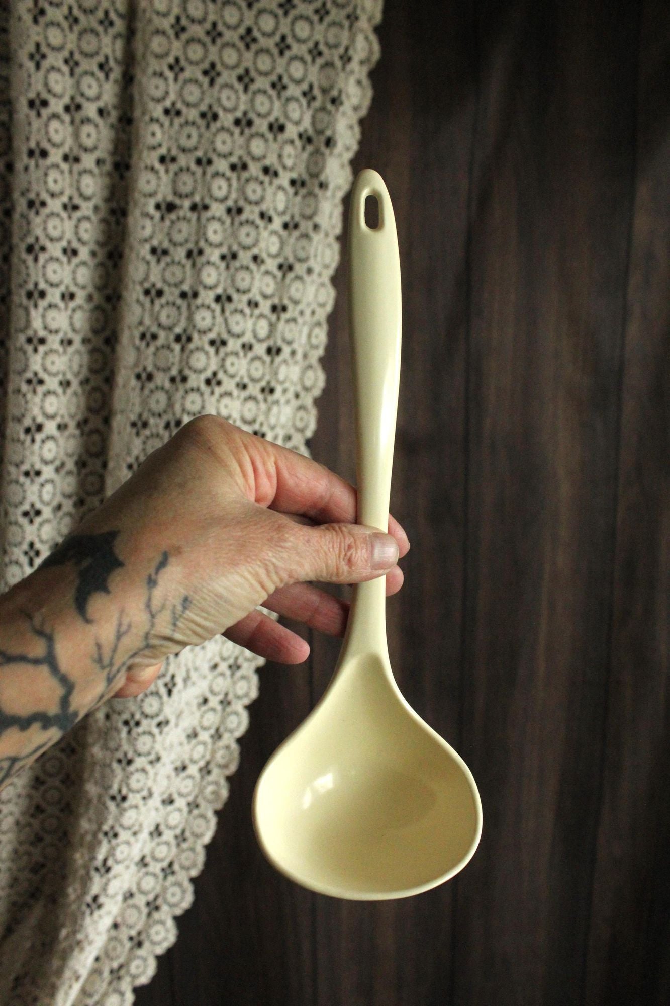 Vintage 1970s Large Cream Melamine Ware Serving Spoon
