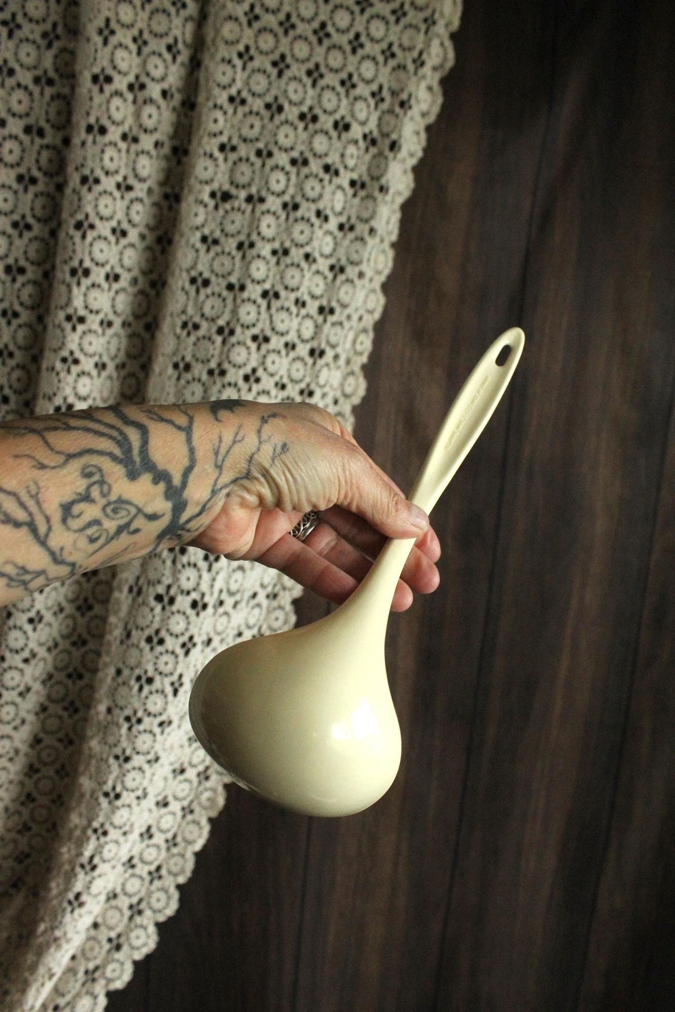 Vintage 1970s Large Cream Melamine Ware Serving Spoon