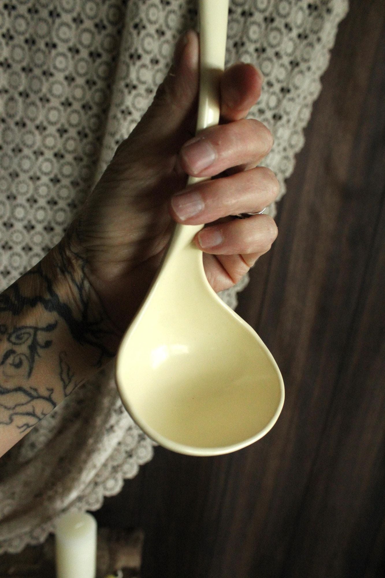 Vintage 1970s Large Cream Melamine Ware Serving Spoon