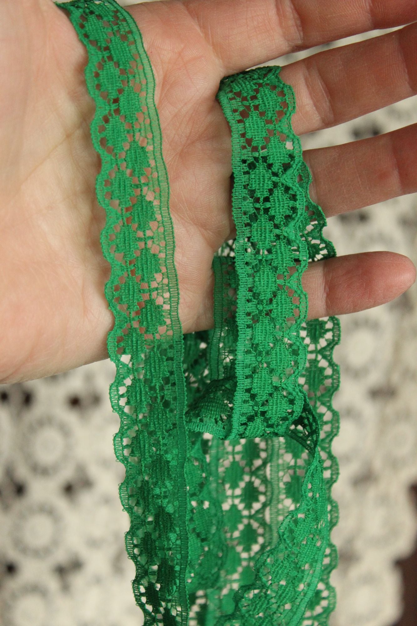 Vintage Green Lace Trim, 4 Yards, .75" wide, Nylon