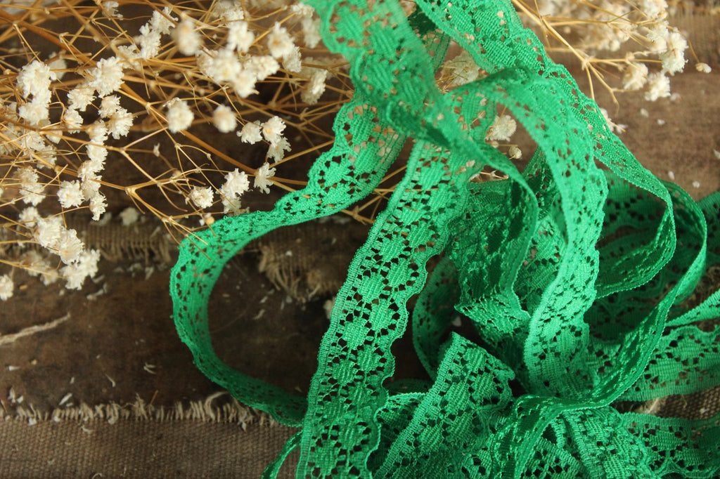 Vintage Green Lace Trim, 4 Yards, .75" wide, Nylon