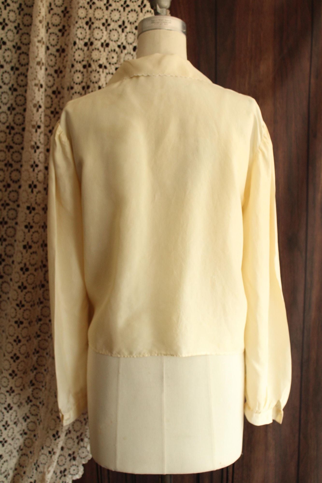 Vintage 1930s Yellow Silk Blouse with White Eyelet Embroidery