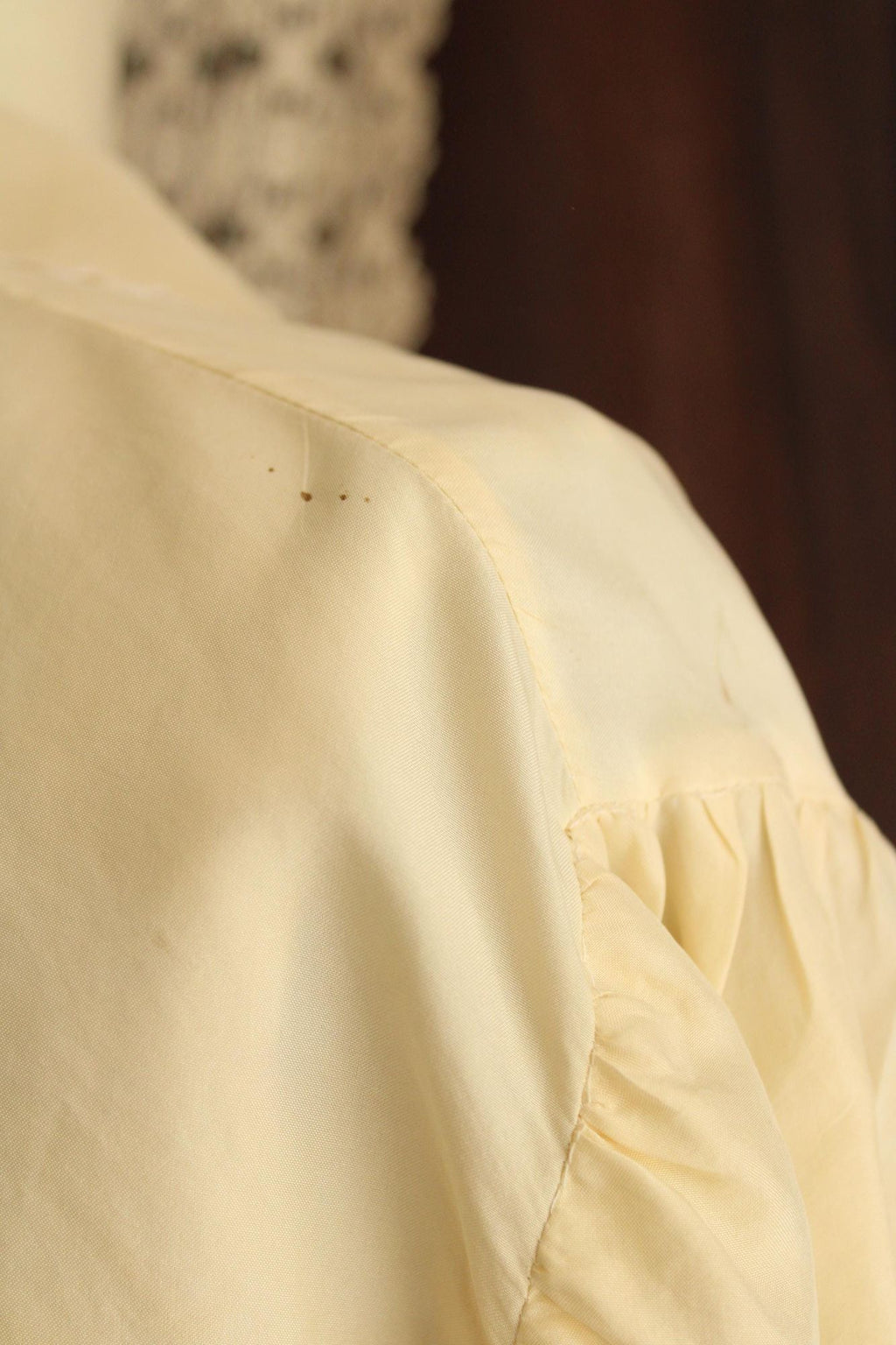 Vintage 1930s Yellow Silk Blouse with White Eyelet Embroidery