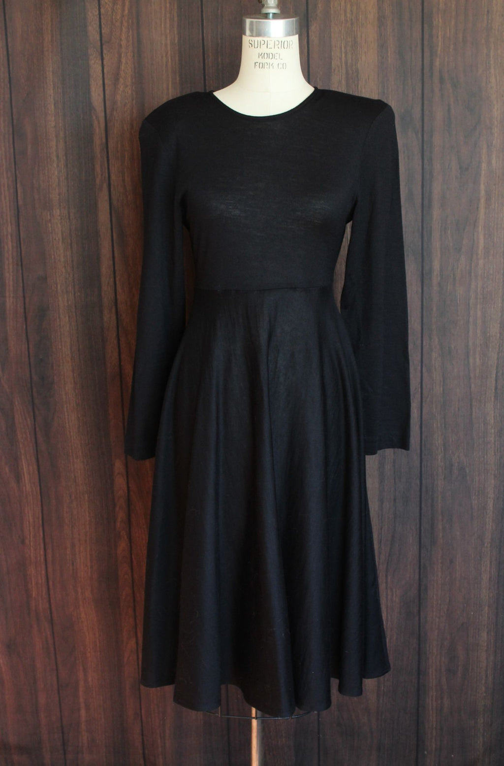 Vintage 1980s Axiom Black Wool Blend Dress with Buttons in Back