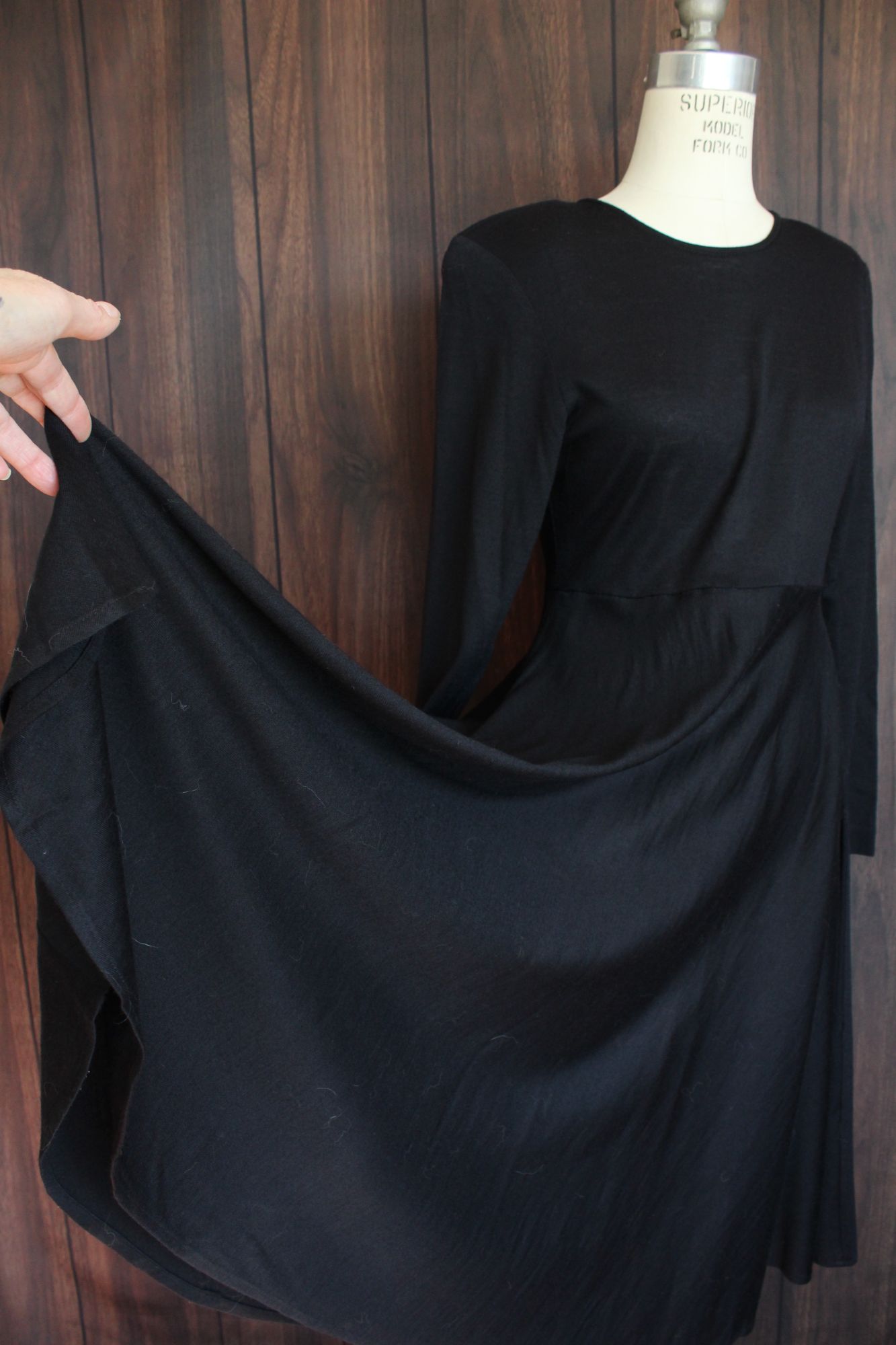 Vintage 1980s Axiom Black Wool Blend Dress with Buttons in Back