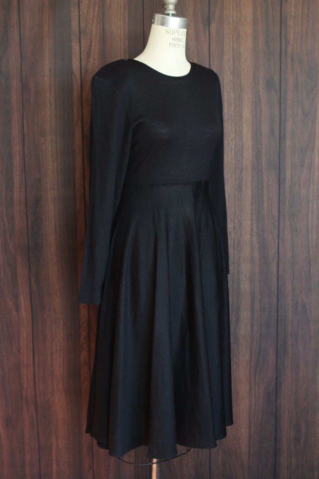 Vintage 1980s Axiom Black Wool Blend Dress with Buttons in Back