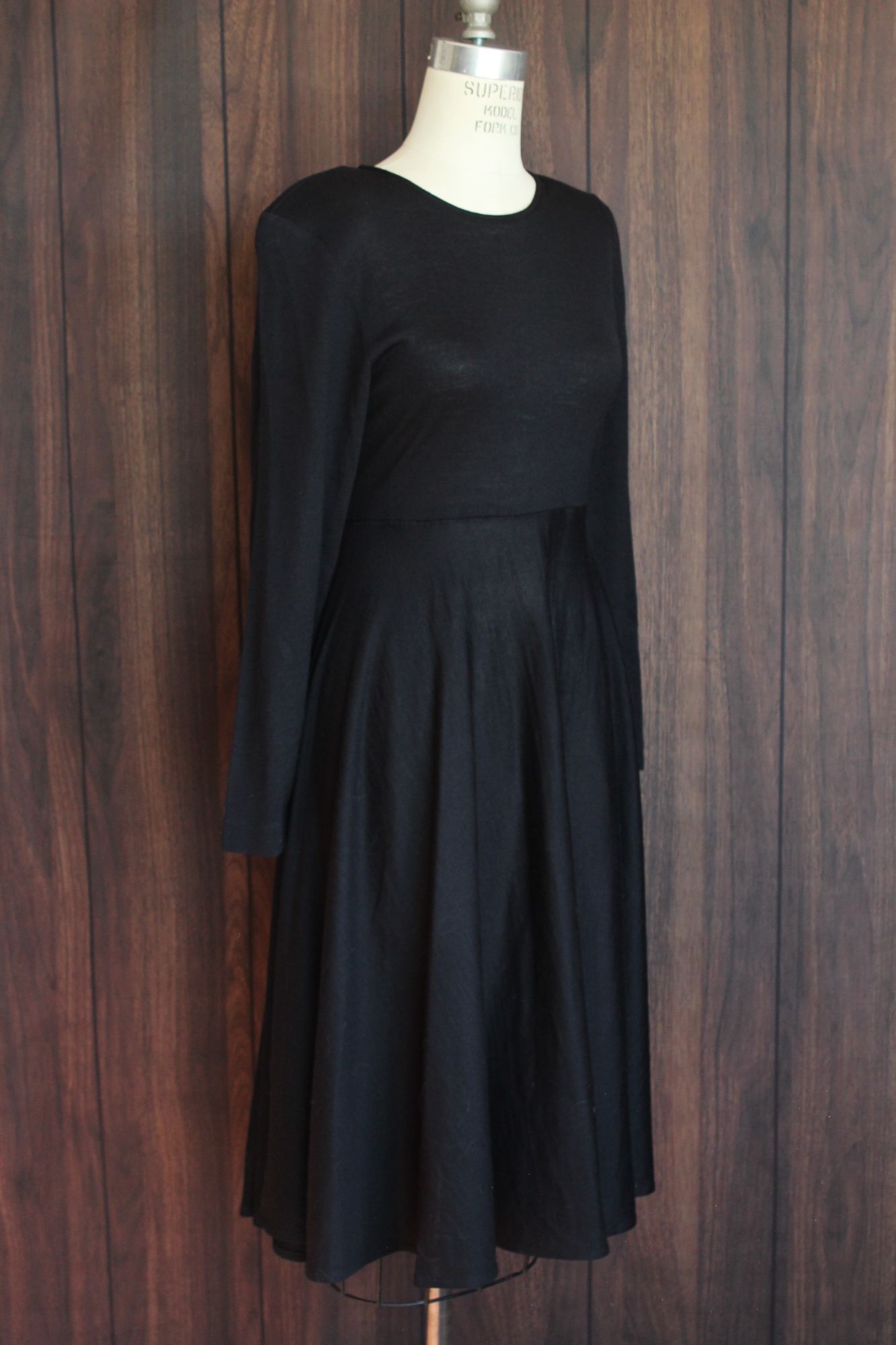 Vintage 1980s Axiom Black Wool Blend Dress with Buttons in Back