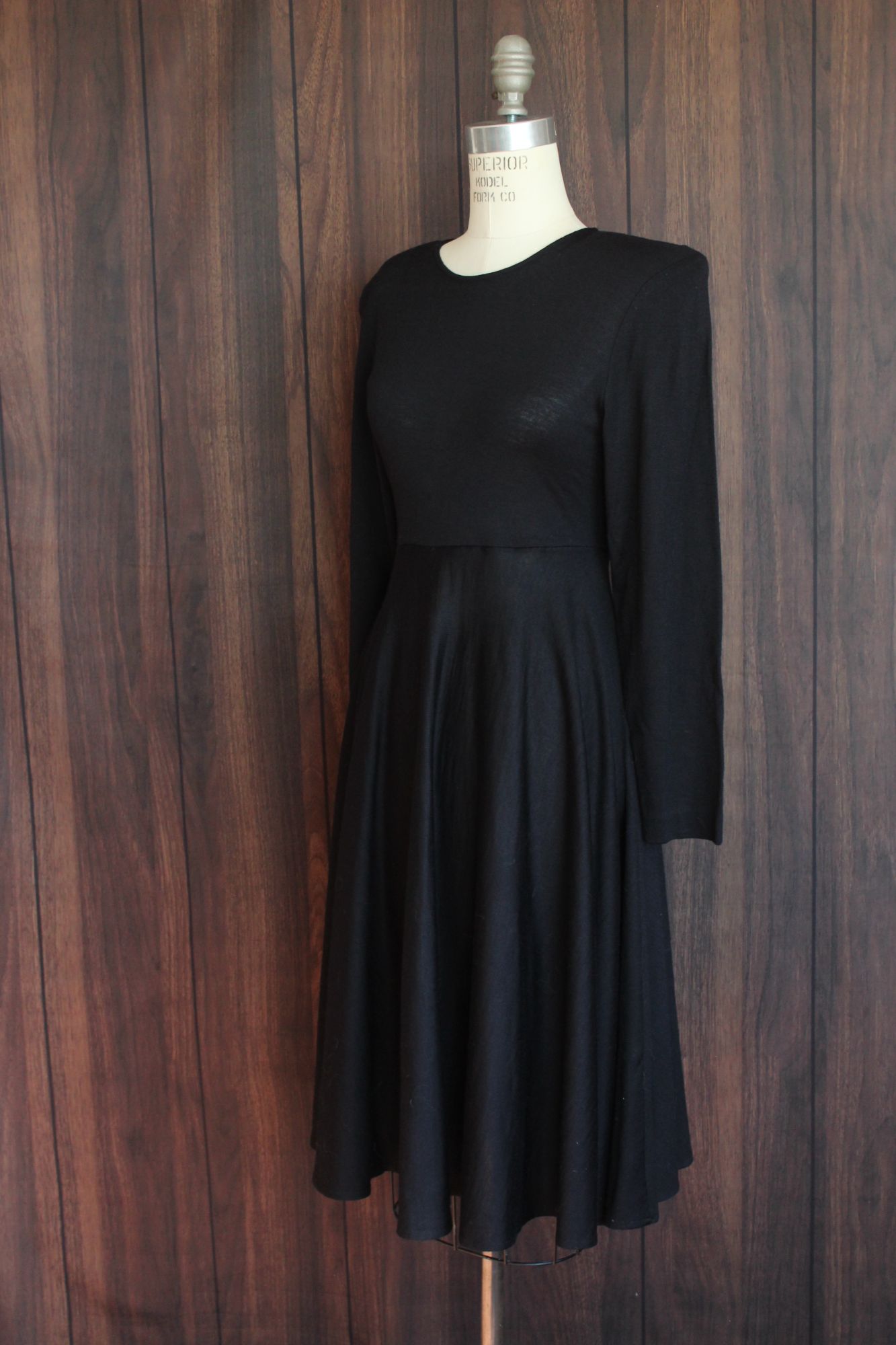 Vintage 1980s Axiom Black Wool Blend Dress with Buttons in Back
