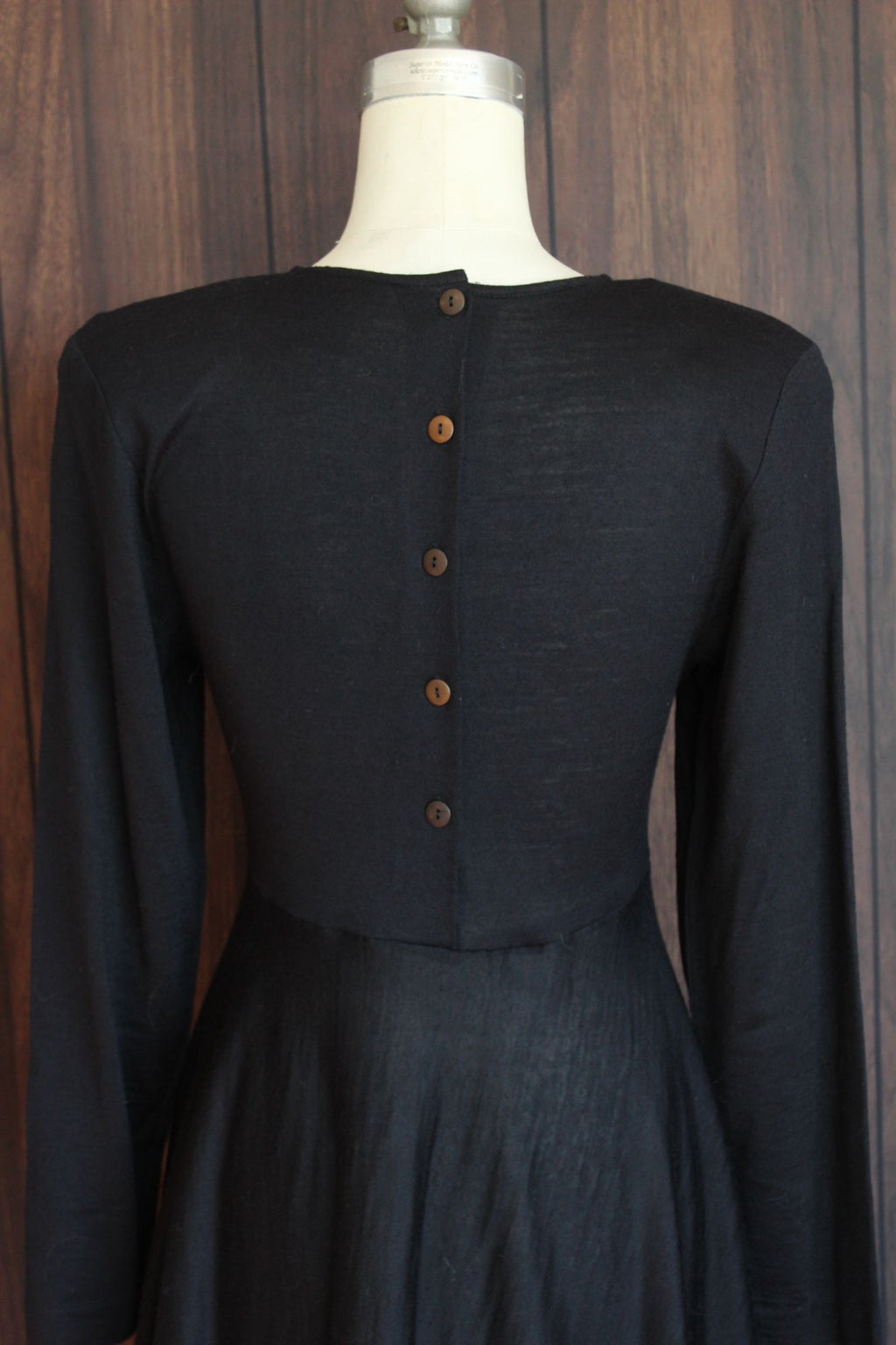 Vintage 1980s Axiom Black Wool Blend Dress with Buttons in Back
